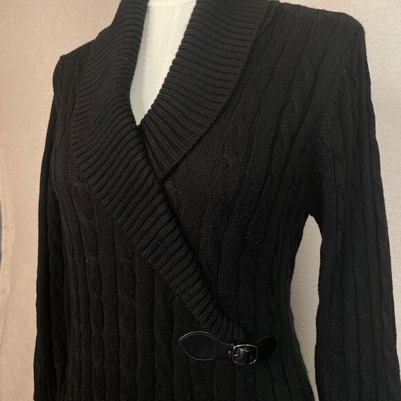 Calvin Klein Womens Cable Knit Sweater Dress Size L Shawl Collar Old Money Black - Picture 3 of 9